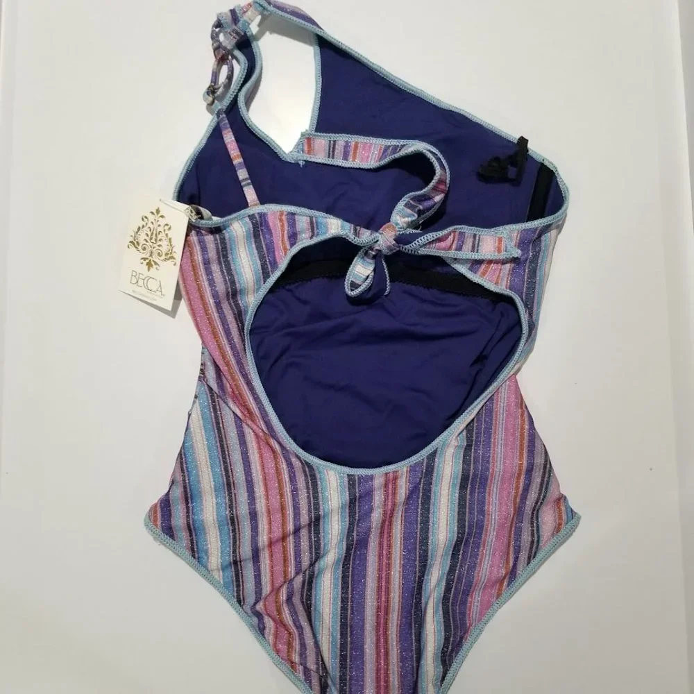 Becca South Coast Printed Metallic Asymmetrical One-Piece Swimsuit Size Small